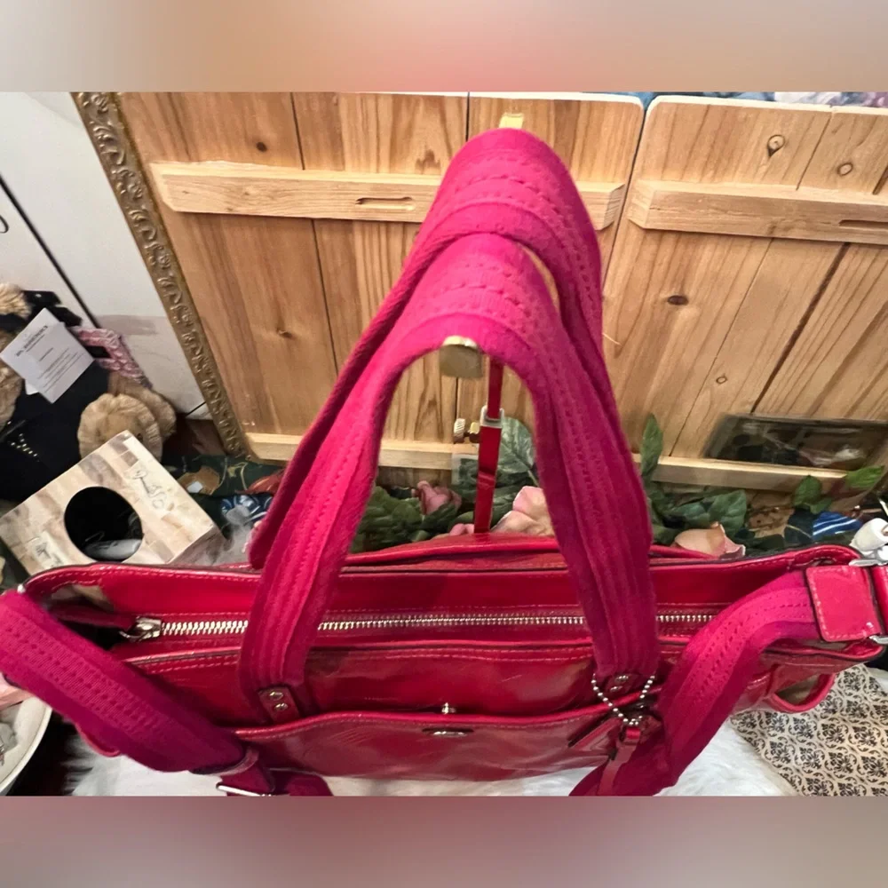 Coach Magenta Pink Stitched Patent Leather Crossbody Tote Bag